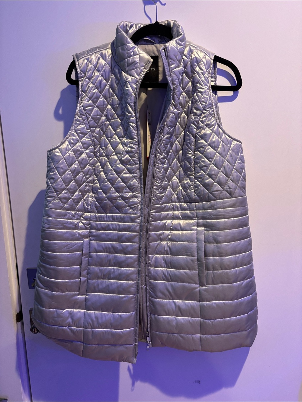 Talbots Light Silver Quilted Sleeveless Puffer Vest